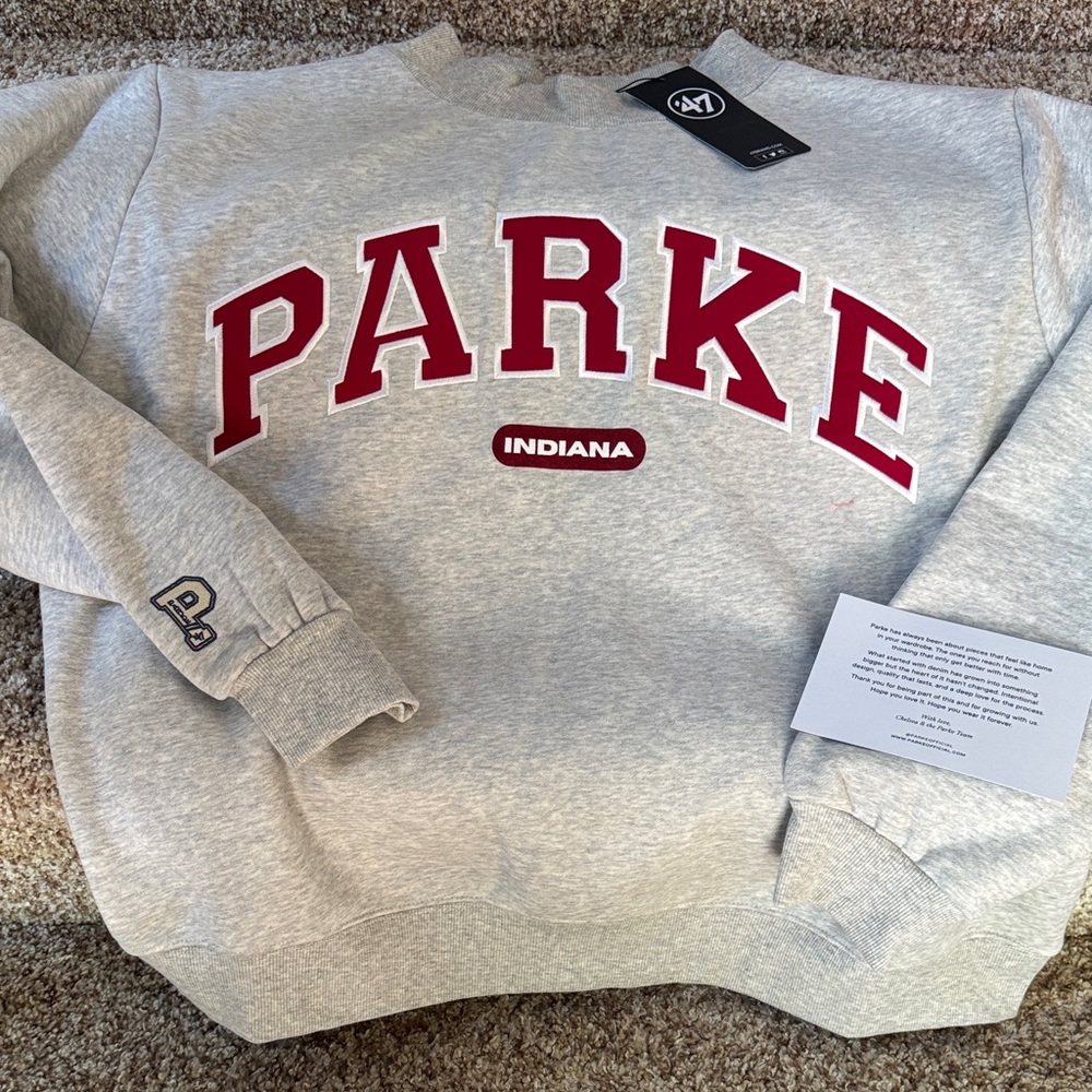 PARKe Indiana Heather Gray Crewneck Sweatshirt with Red Logo